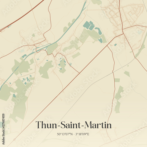 Vintage map of Thun-Saint-Martin, France.
