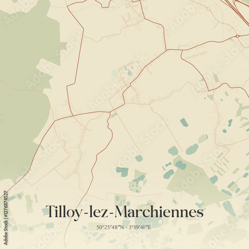 Vintage map of Tilloy-lez-Marchiennes, France.