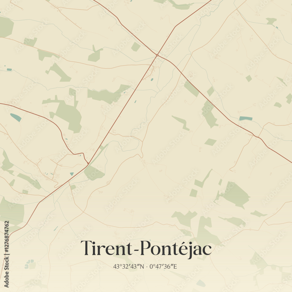Fototapeta premium Vintage map of Tirent-Pontéjac, France.