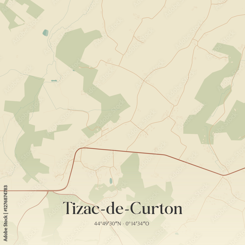 Fototapeta premium Vintage map of Tizac-de-Curton, France.