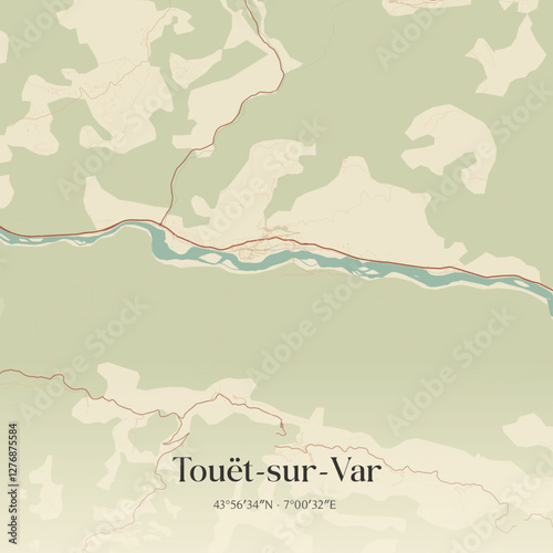 Vintage map of Touët-sur-Var, France.