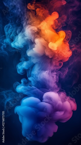 Colorful Smoke Swirls in a Dynamic Display of Orange and Blue Against a Dark ...