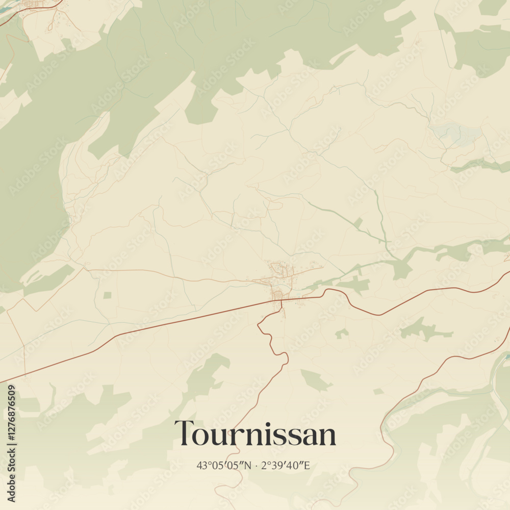 Fototapeta premium Vintage map of Tournissan, France.