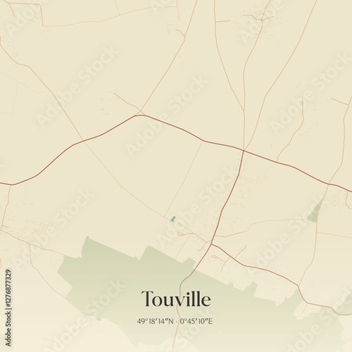 Vintage map of Touville, France.