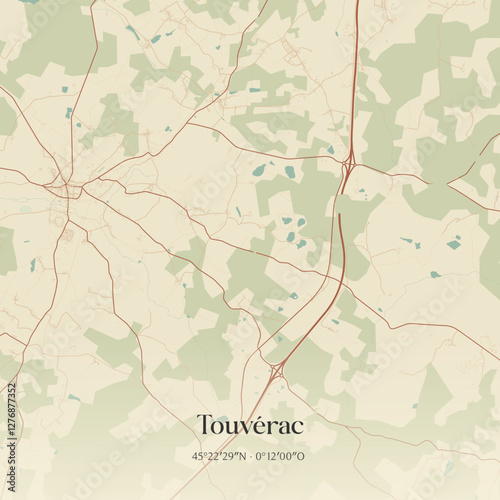 Vintage map of Touvérac, France.