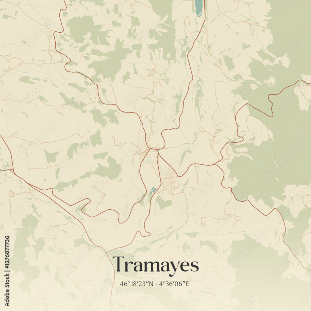 Obraz premium Vintage map of Tramayes, France.