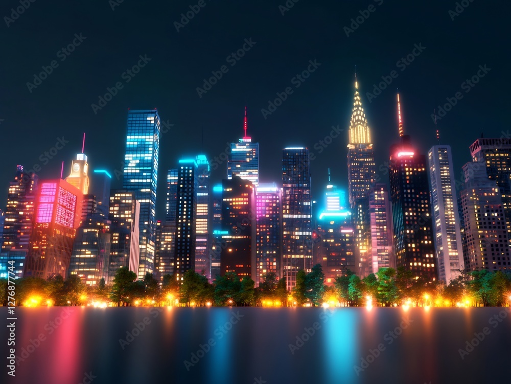 Fototapeta premium futuristic city skyline neon lights illustration