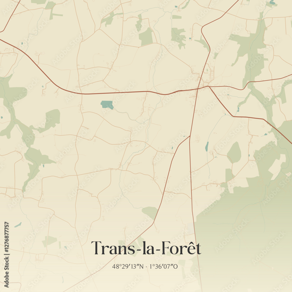 Fototapeta premium Vintage map of Trans-la-Forêt, France.
