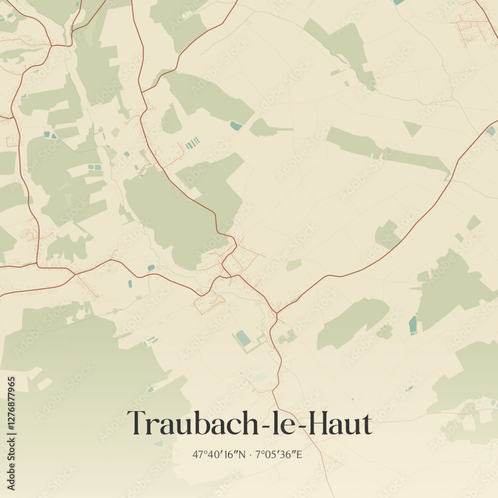 Obraz premium Vintage map of Traubach-le-Haut, France.