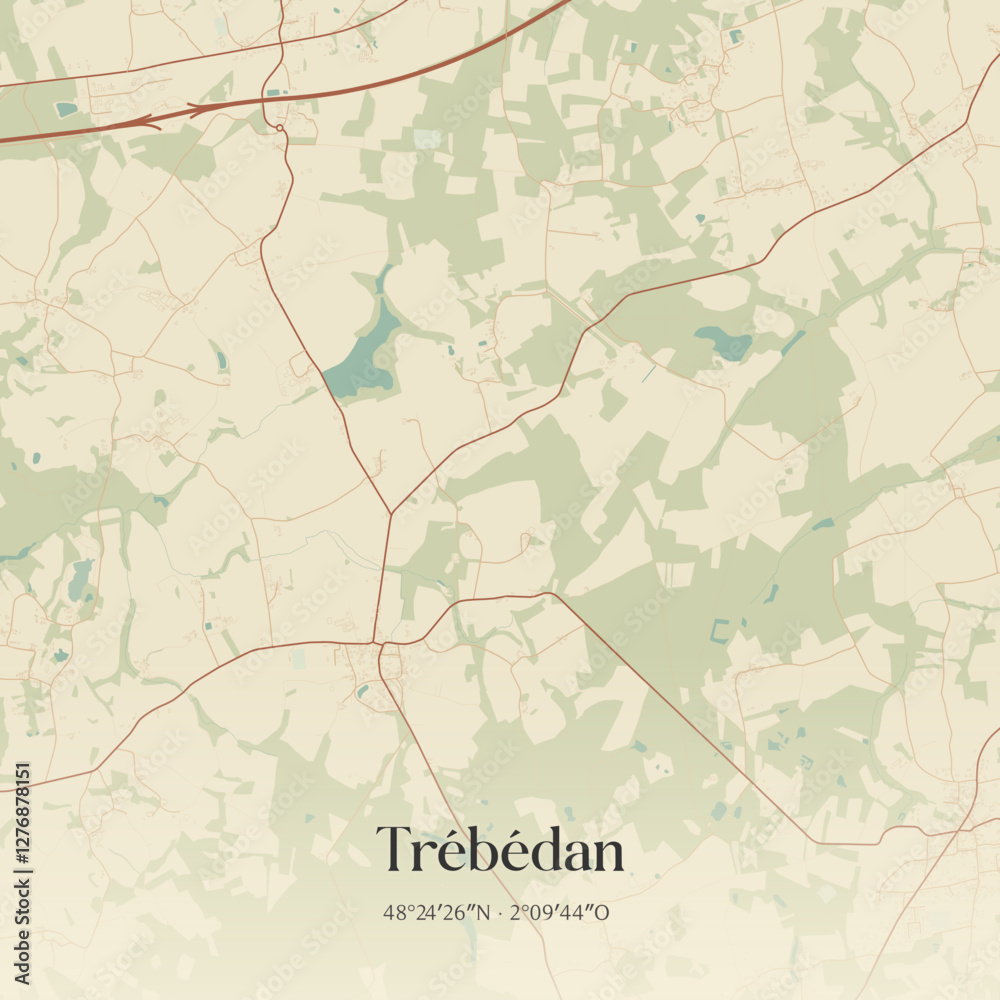 Fototapeta premium Vintage map of Trébédan, France.