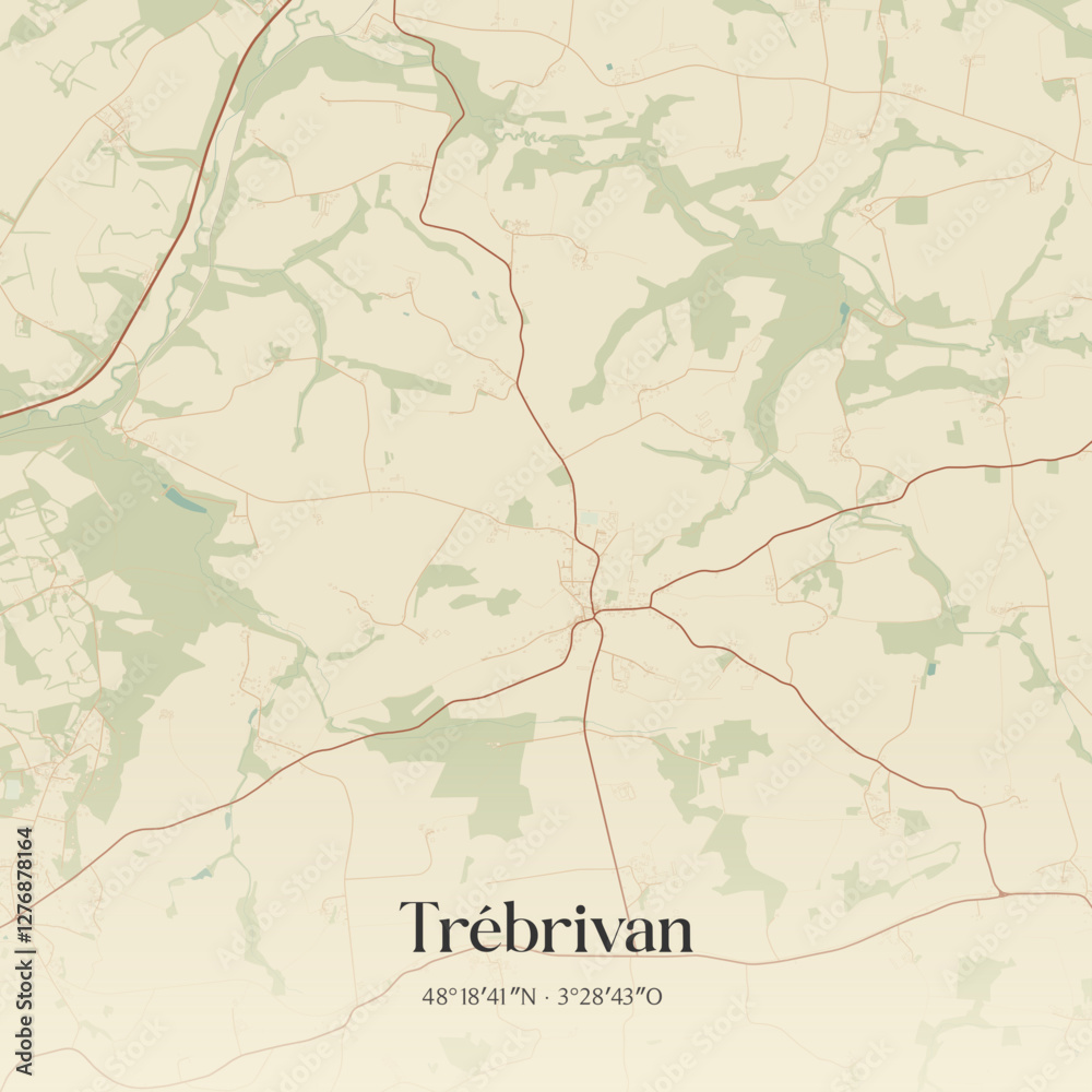 Fototapeta premium Vintage map of Trébrivan, France.