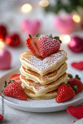 Wallpaper Mural Romantic breakfast with heart shaped pancakes and fresh strawberries for valentine's day Torontodigital.ca