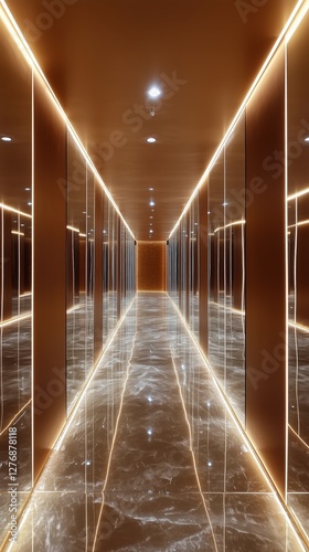 Modern Hallway With Illuminated Walls and Polished Marble Floor in a Contempo...