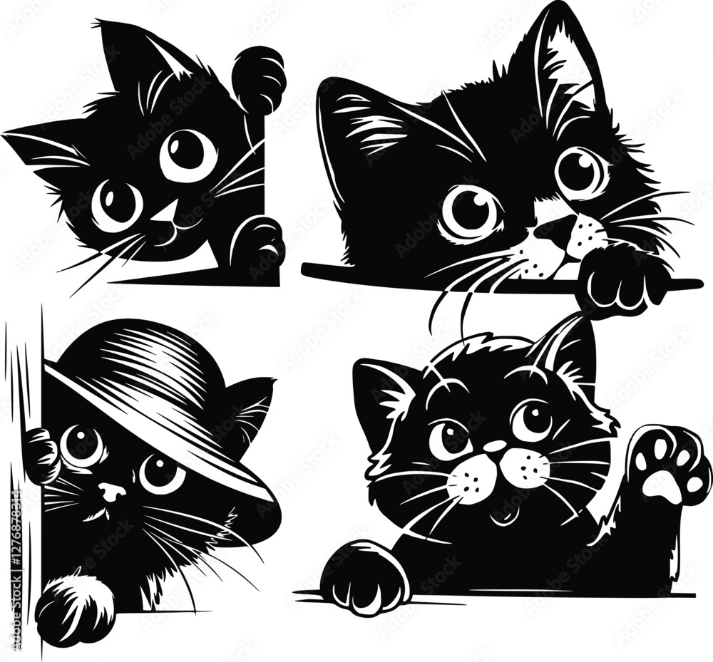 Fototapeta premium Peeking Cat SVG Bundle, Cute Cat Clipart 