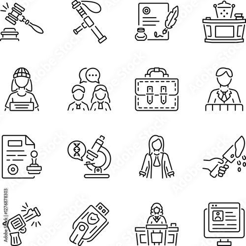Set of Linear Style Crime And Justice Icons 

