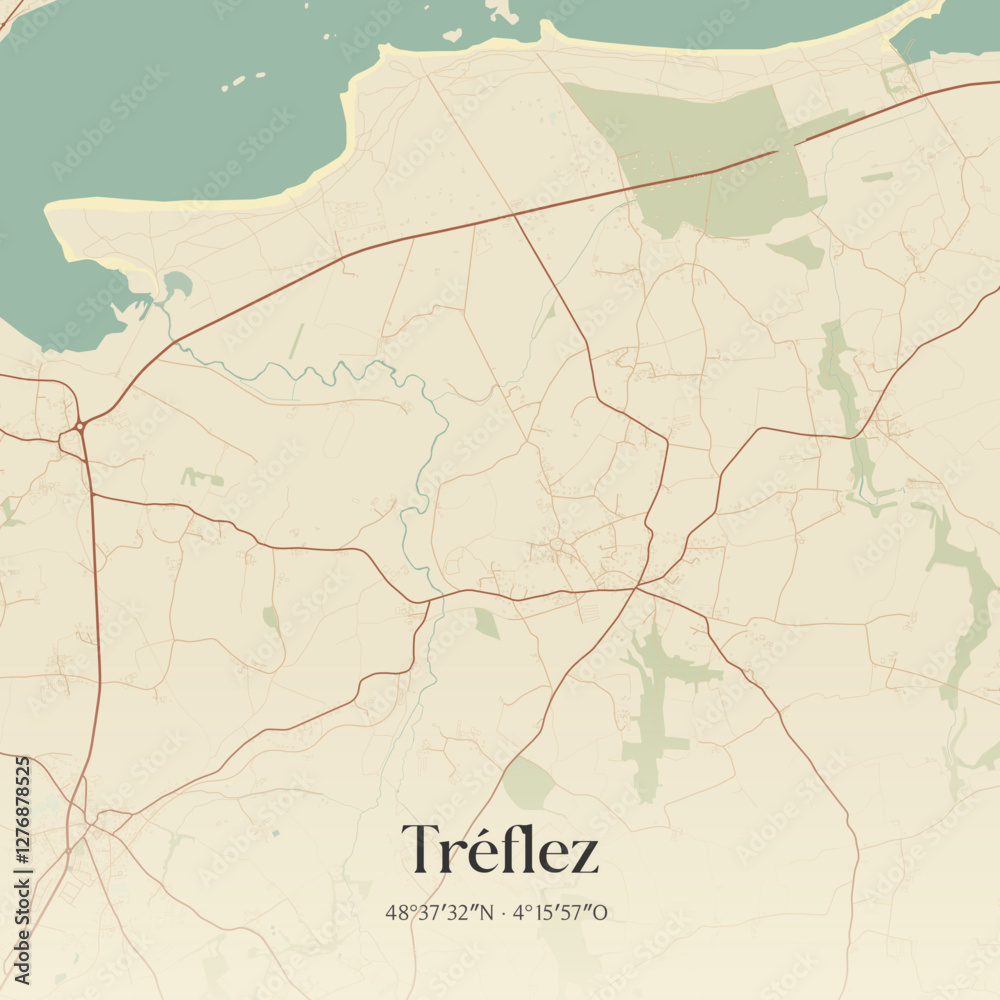Fototapeta premium Vintage map of Tréflez, France.