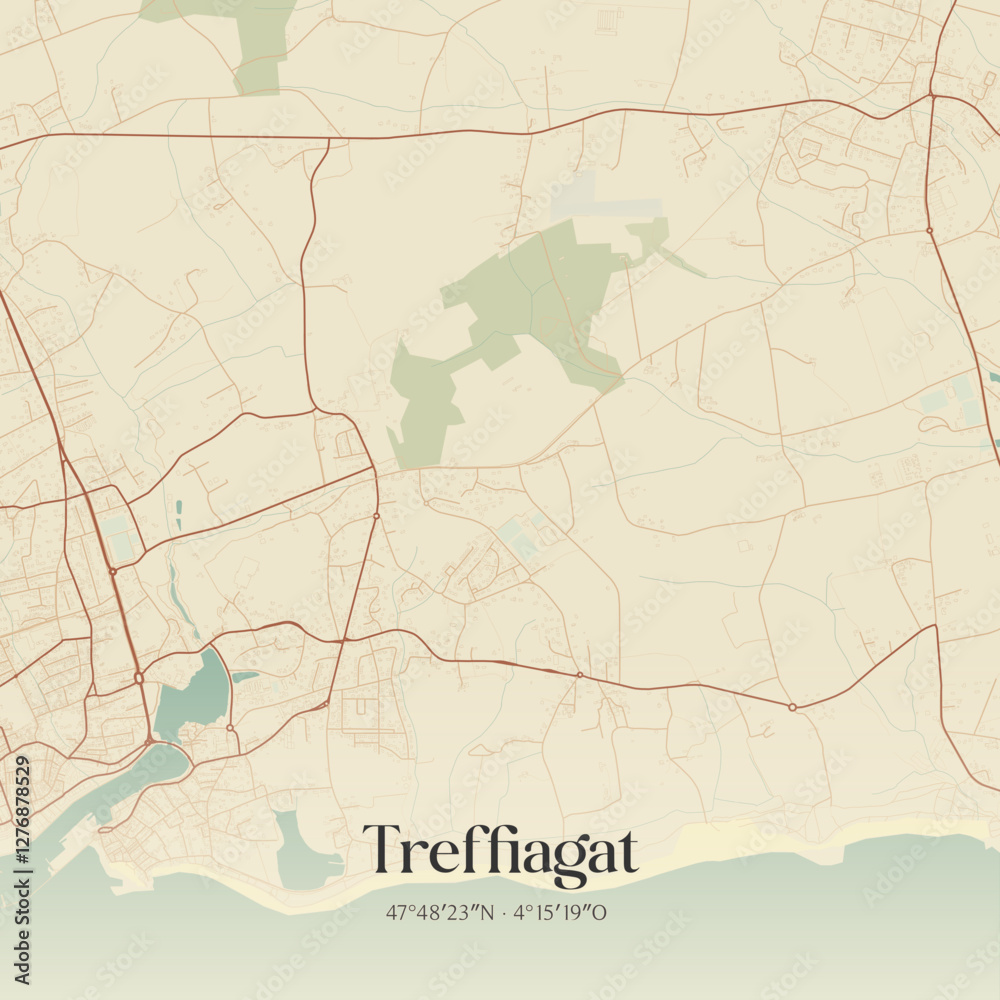 Obraz premium Vintage map of Treffiagat, France.