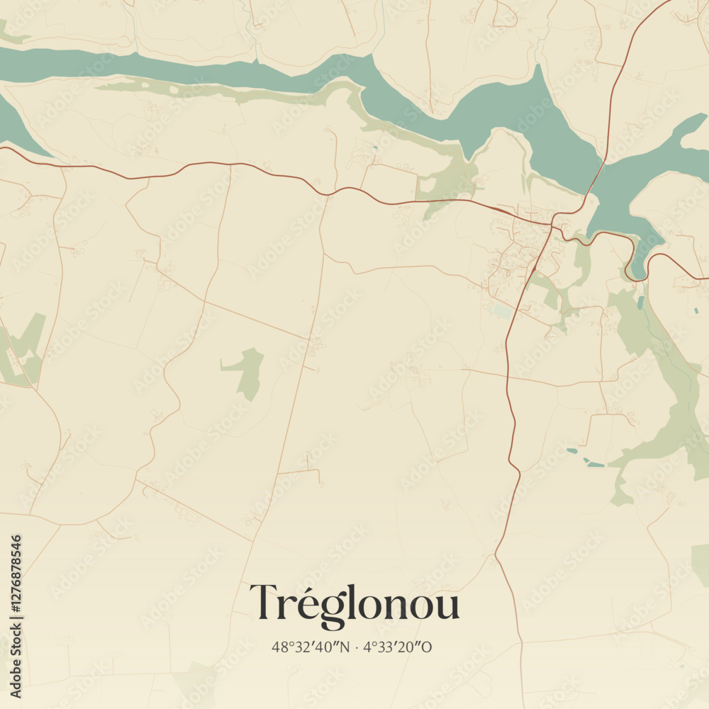 Obraz premium Vintage map of Tréglonou, France.