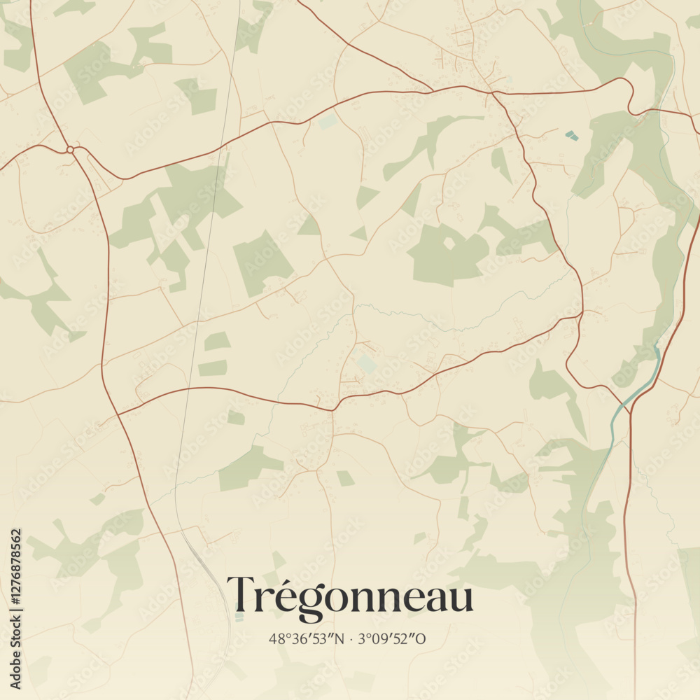 Fototapeta premium Vintage map of Trégonneau, France.