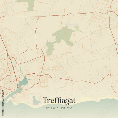 Vintage map of Treffiagat, France.