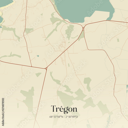 Vintage map of Trégon, France.