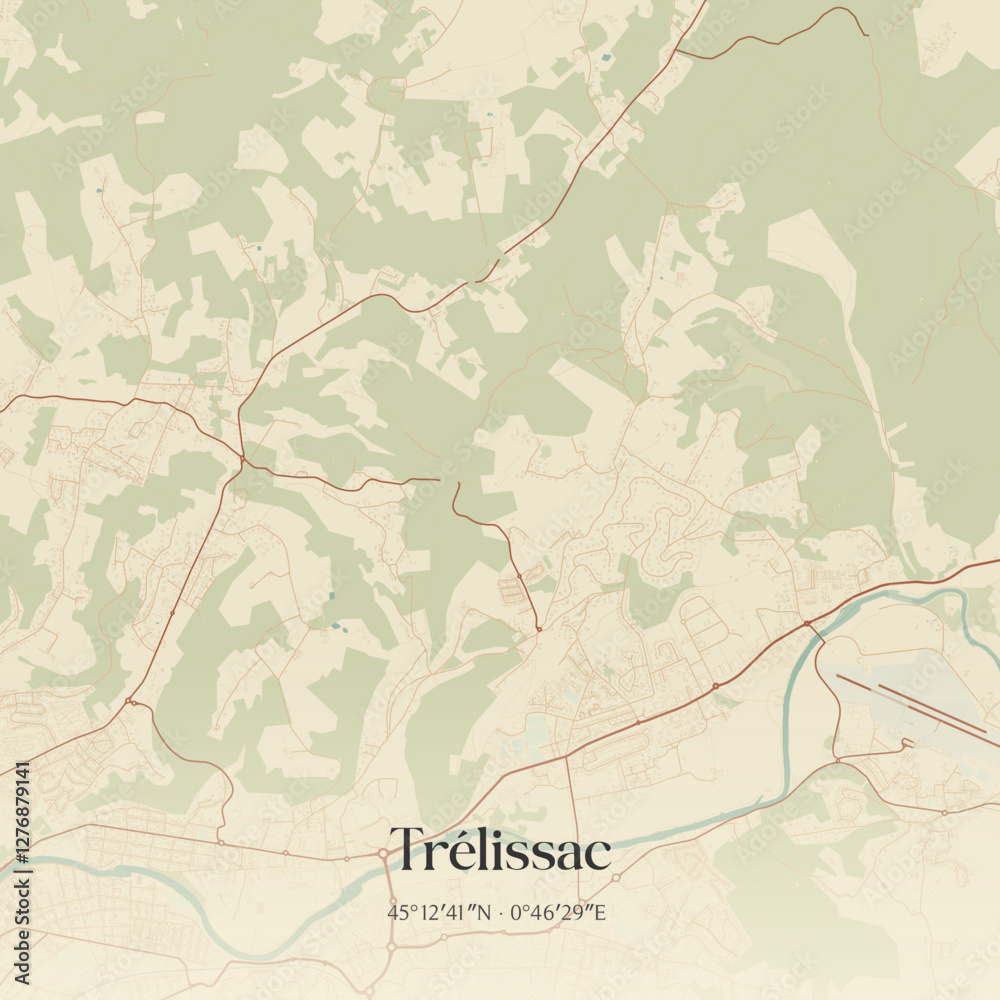 Fototapeta premium Vintage map of Trélissac, France.