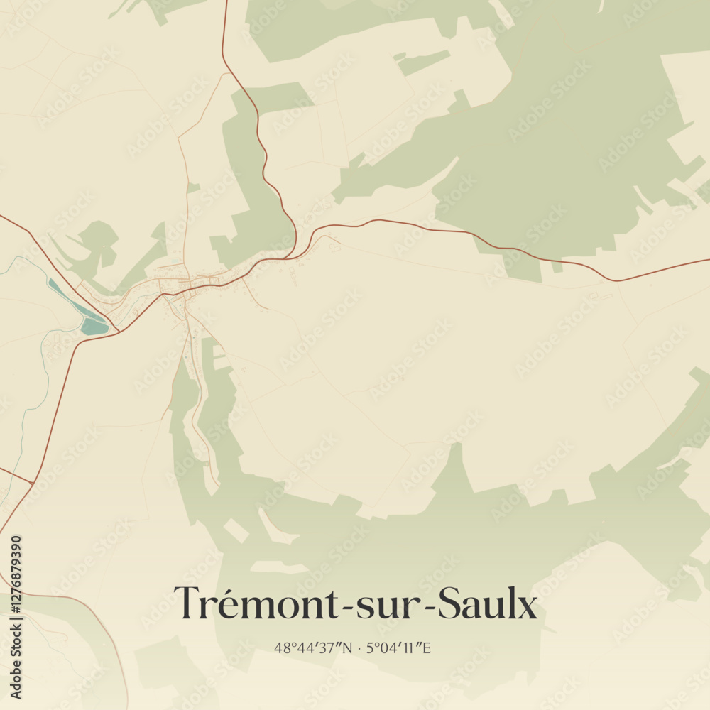 Fototapeta premium Vintage map of Trémont-sur-Saulx, France.