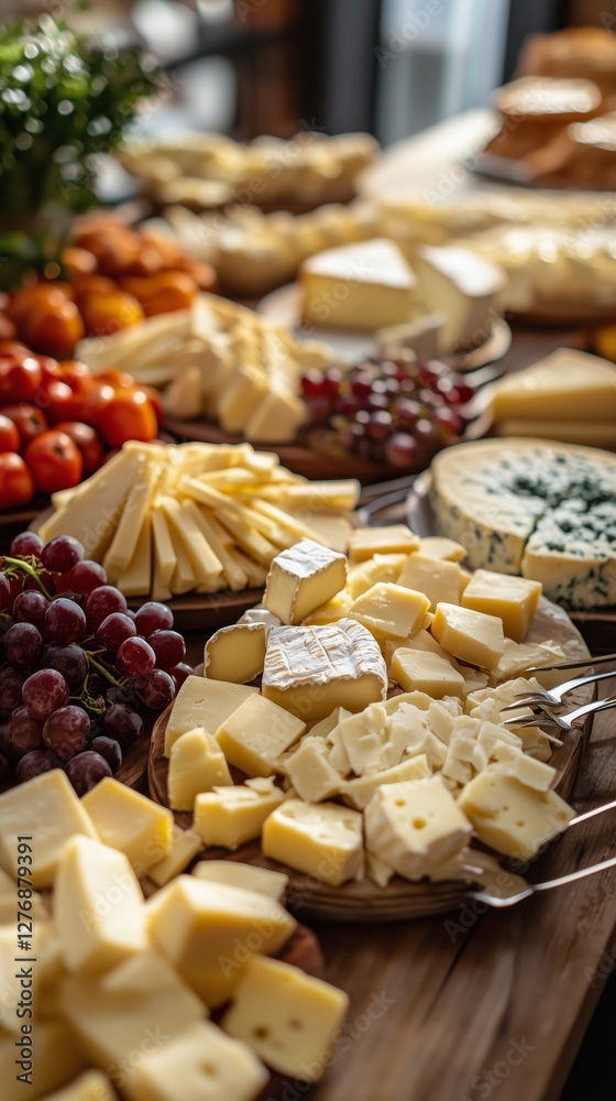 Cheese Platter With Fresh Fruits and Assorted Varieties Displayed at a Gathering Cheese Platter With Fresh Fruits and Assorted Varieties Displayed at a Gathering