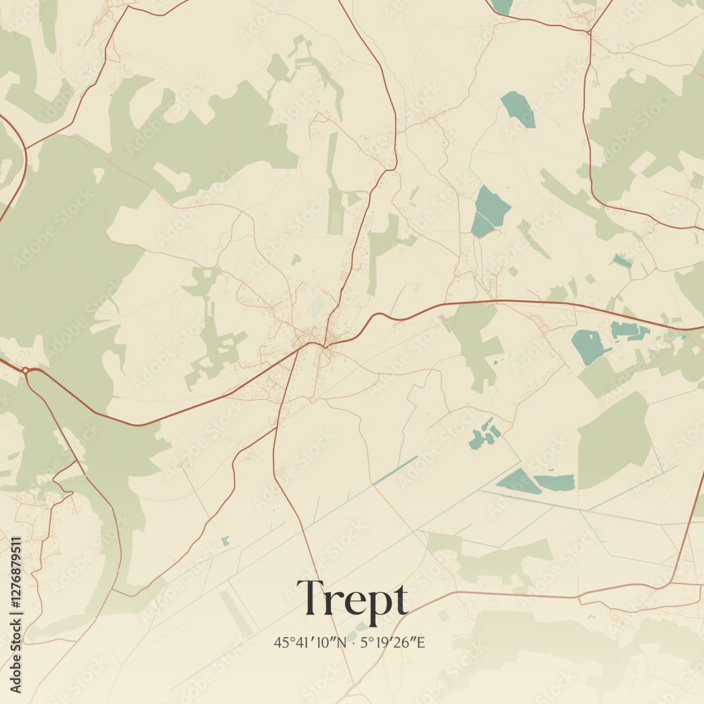 Fototapeta premium Vintage map of Trept, France.