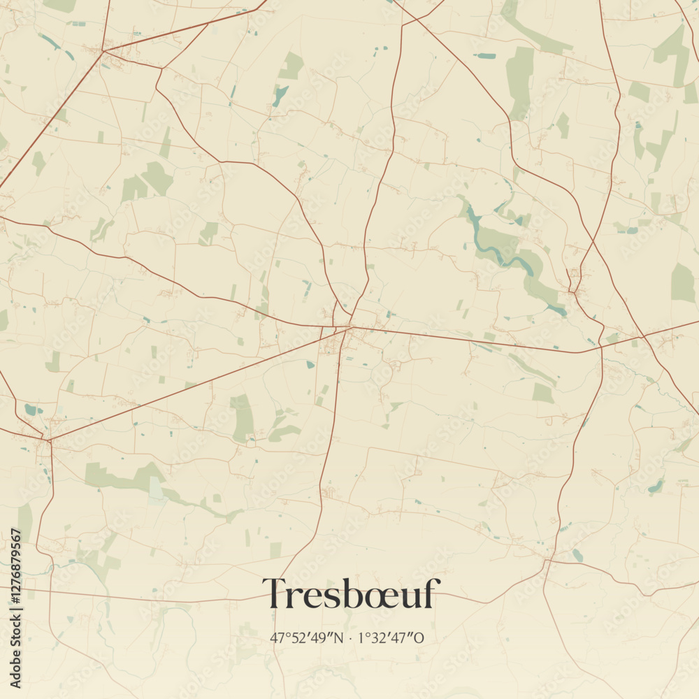 Fototapeta premium Vintage map of Tresbœuf, France.