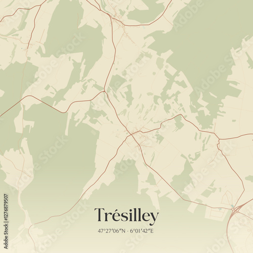 Vintage map of Trésilley, France.