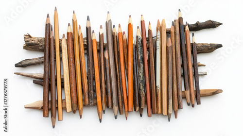 Long and short pencils on white background. photo