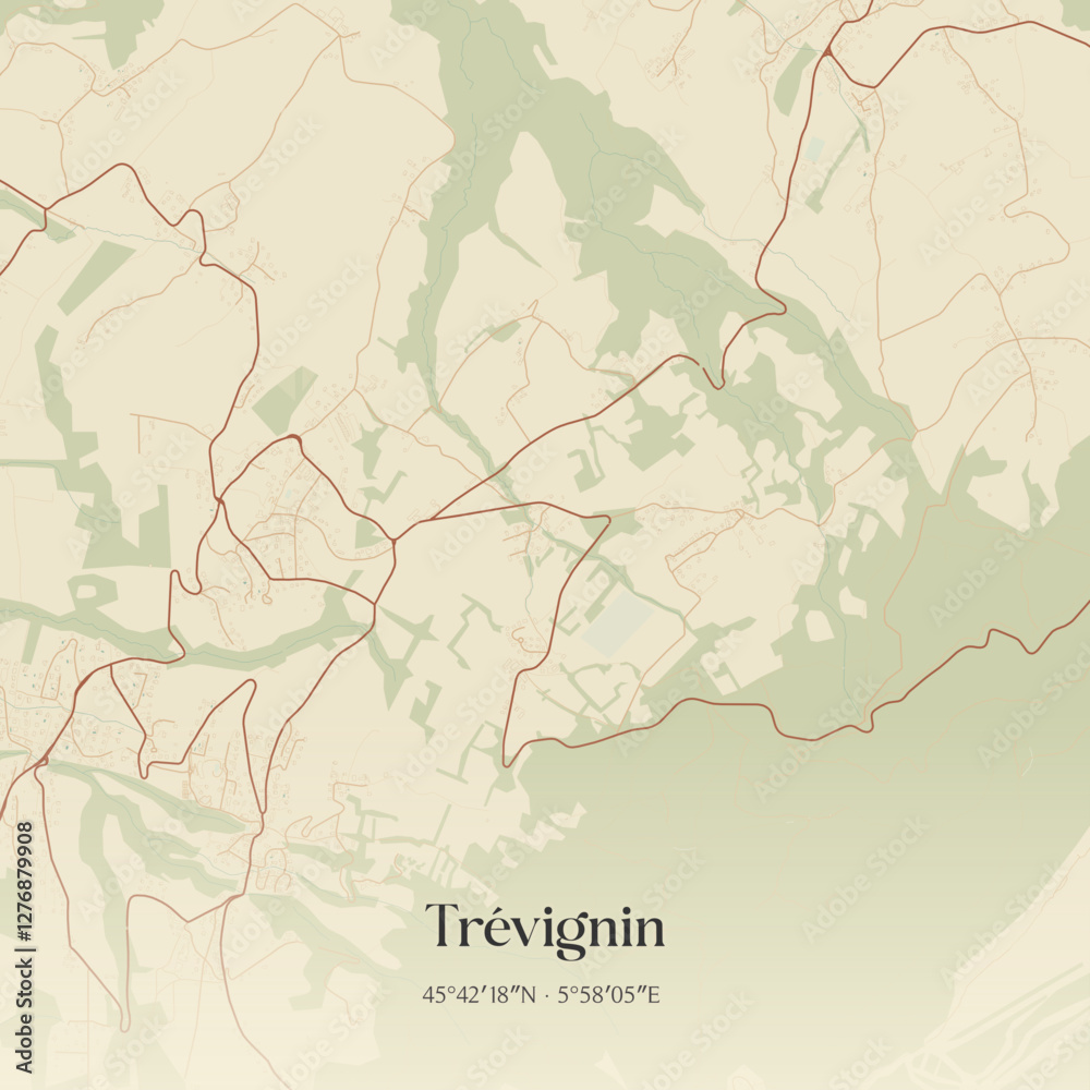 Fototapeta premium Vintage map of Trévignin, France.