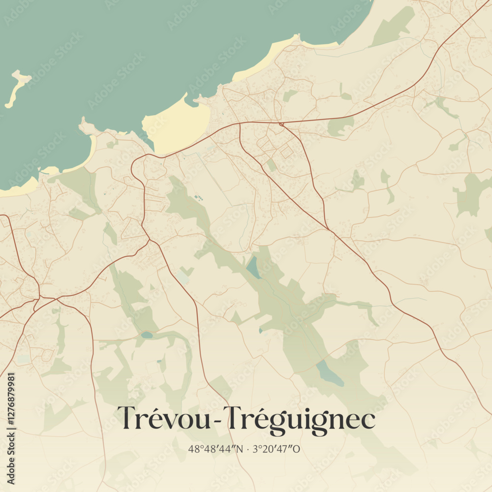 Fototapeta premium Vintage map of Trévou-Tréguignec, France.
