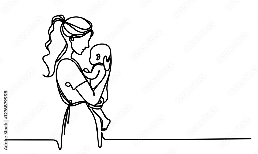 Fototapeta premium Mother Holding Baby Line Art Illustration