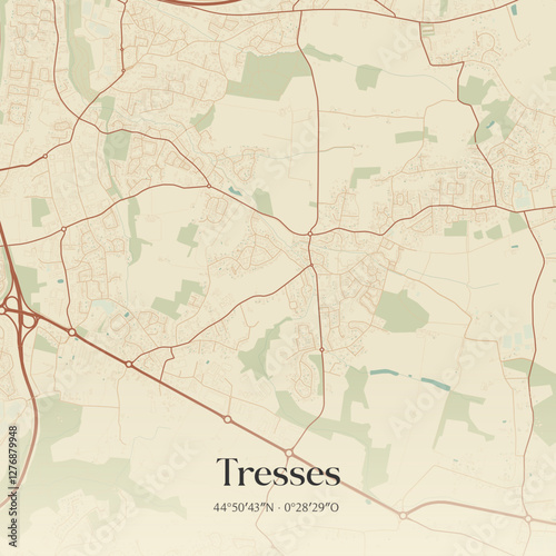 Vintage map of Tresses, France.