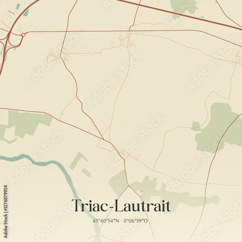 Vintage map of Triac-Lautrait, France.