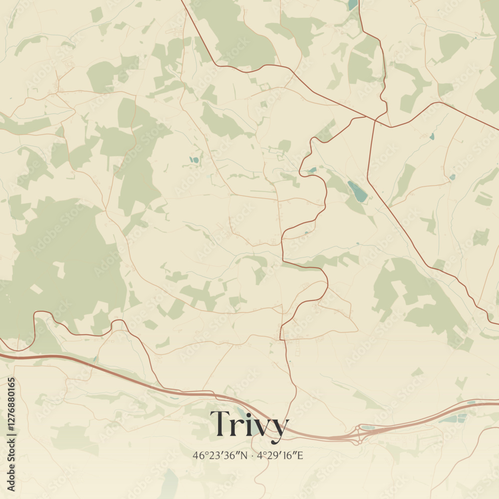 Fototapeta premium Vintage map of Trivy, France.