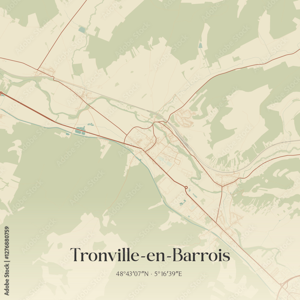 Fototapeta premium Vintage map of Tronville-en-Barrois, France.
