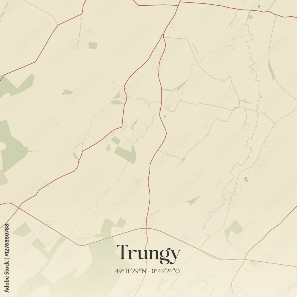 Fototapeta premium Vintage map of Trungy, France.