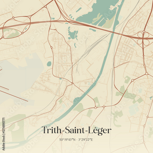 Vintage map of Trith-Saint-Léger, France.