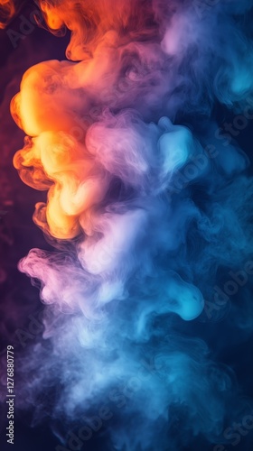 Colorful Smoke Swirls in a Dynamic Display of Orange and Blue Against a Dark ...