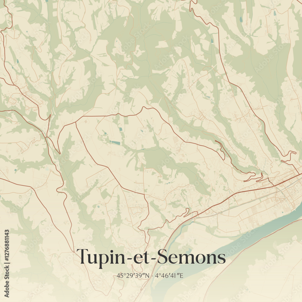Obraz premium Vintage map of Tupin-et-Semons, France.