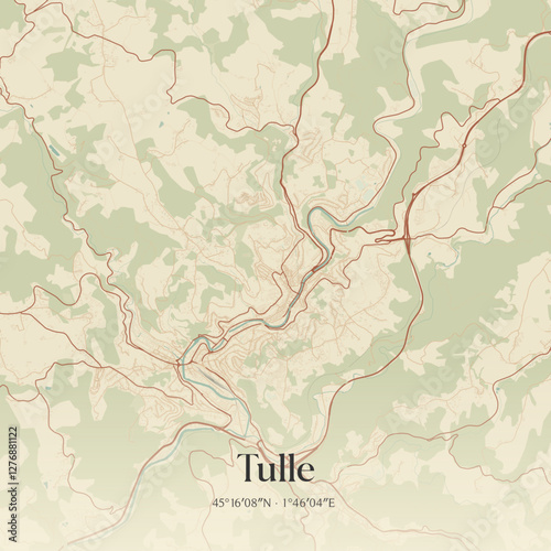 Vintage map of Tulle, France.