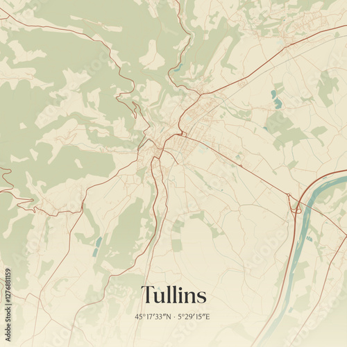 Vintage map of Tullins, France.