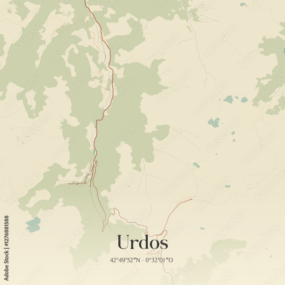 Obraz premium Vintage map of Urdos, France.