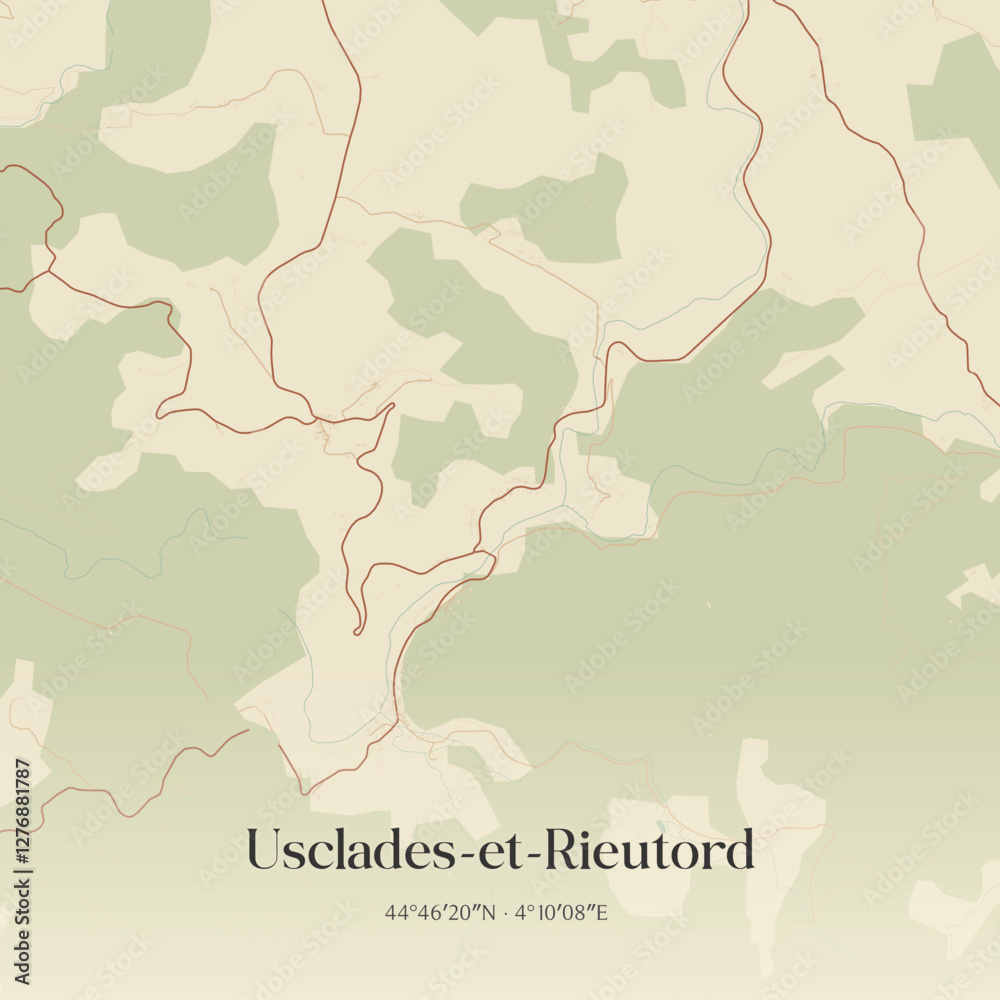 Obraz premium Vintage map of Usclades-et-Rieutord, France.