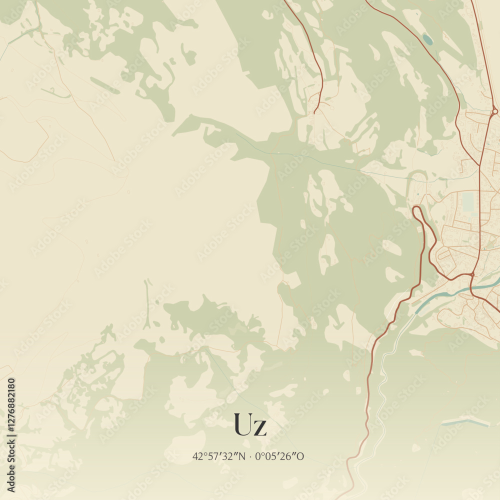 Fototapeta premium Vintage map of Uz, France.