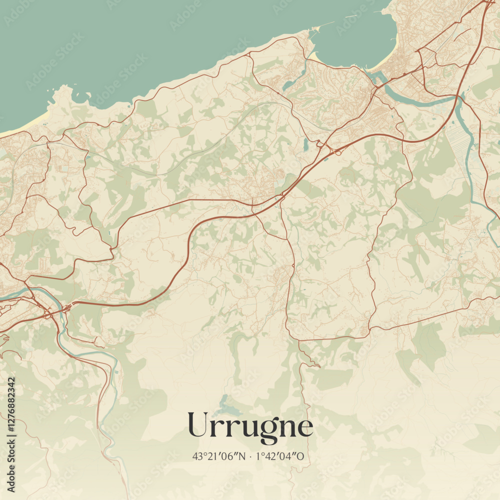 Obraz premium Vintage map of Urrugne, France.