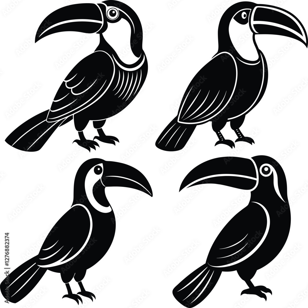 Obraz premium High-Quality Toucan Bird Silhouette Vector Icon Set Perfect for Logos.